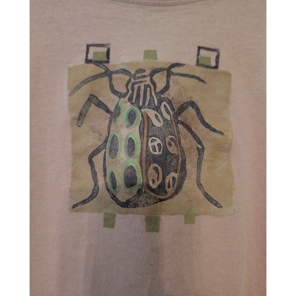 Blue Fish Jennifer Barclay rose pink beetle flowers 3/4 sleeve t shirt knit Sz L